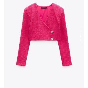 Zara Hot Pink Cropped Tweed Blazer